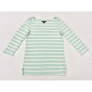 American Eagle Striped 3/4 Sleeve Top Womens Medium Mint Green White Scoop Neck